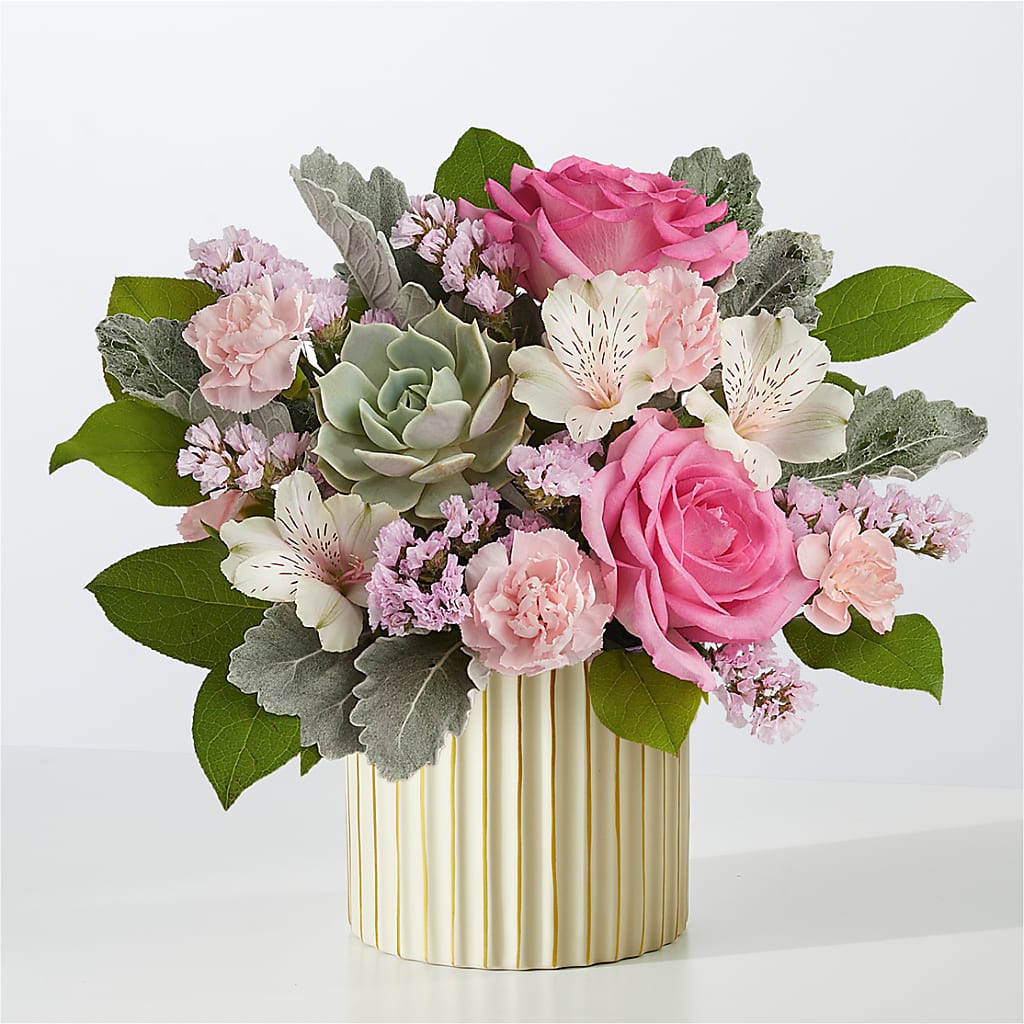 Dusty Rose Bouquet with Ivory Vase – QUASTHOFF'S FLOWERS, River Grove IL