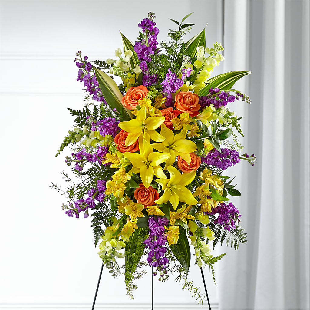 Thoughtful Prayers Standing Spray – QUASTHOFF'S FLOWERS, River Grove IL