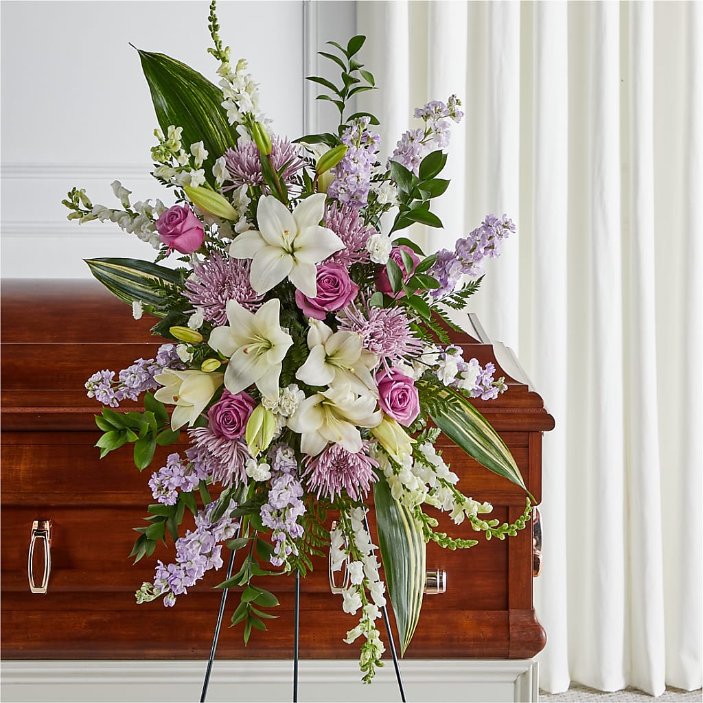 Grateful Hearts Standing Spray – QUASTHOFF'S FLOWERS, River Grove IL