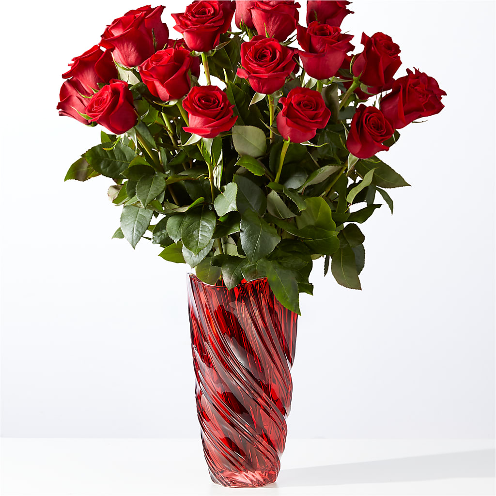 Classic Love Red Rose Bouquet with Luxe Swirl Vase – QUASTHOFF'S FLOWERS, River Grove IL