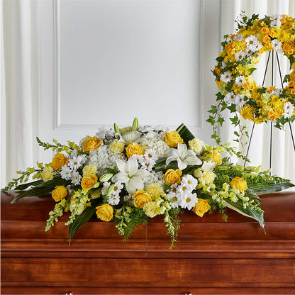 Golden Harmony Casket Spray – QUASTHOFF'S FLOWERS, River Grove IL