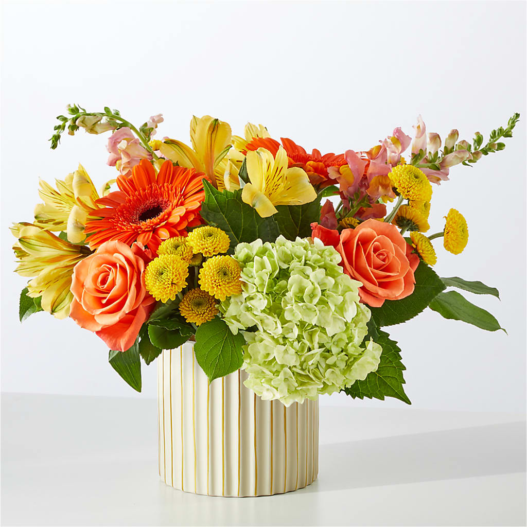 Autumn Sunshine Bouquet with Ivory Vase – QUASTHOFF'S FLOWERS, River Grove IL