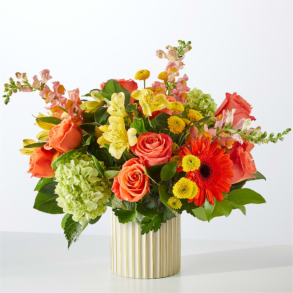 Autumn Sunshine Bouquet with Ivory Vase – QUASTHOFF'S FLOWERS, River Grove IL