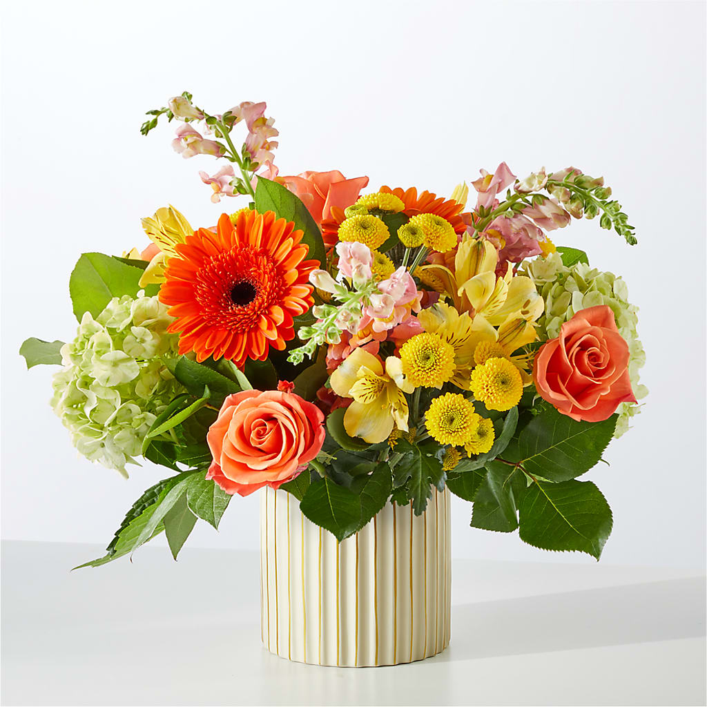 Autumn Sunshine Bouquet with Ivory Vase – QUASTHOFF'S FLOWERS, River Grove IL