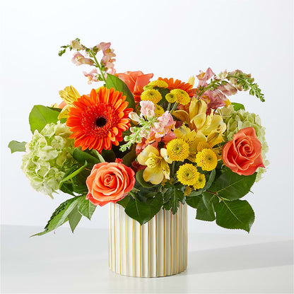 Autumn Sunshine Bouquet with Ivory Vase – QUASTHOFF'S FLOWERS, River Grove IL