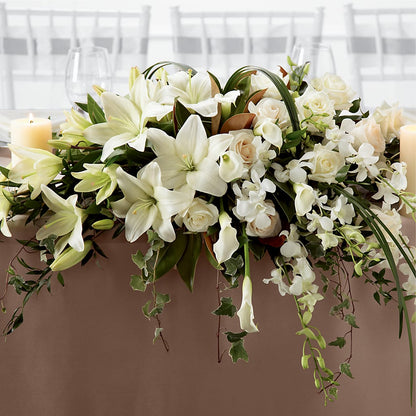White Linen Arrangement – QUASTHOFF'S FLOWERS, River Grove IL